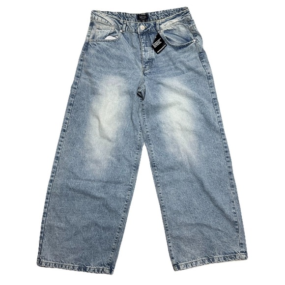 BoohooMAN Baggy Rigid Washed Jeans Light Blue Size 34 Button-Fly Actual 36x31 - Picture 4 of 16